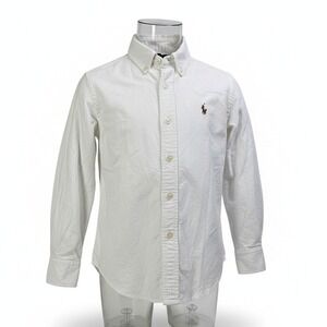 Ralph Lauren Long Sleeve Button-Down Oxford Shirt Boys Size 8 White Preppy